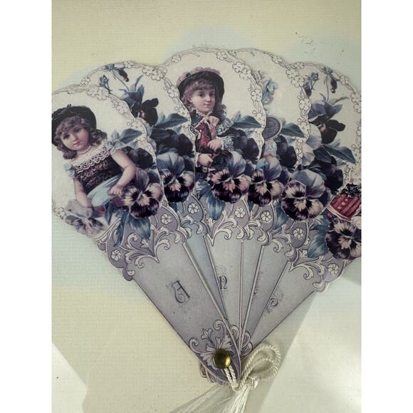Gold Framed Victorian Girls Paper Fan Greeting Card by Old Print Factory Reprod. - Picture 3 of 9
